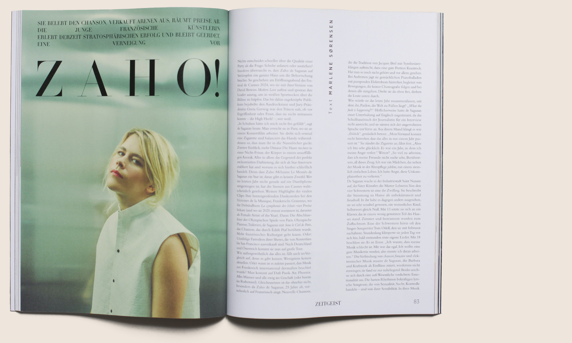Magazine page from the interview with Zaho de Sagazan